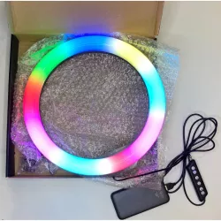 Кольцевая светодиодная лампа RGB 30 см - держатель для телефона, регулируемая яркость, 360° вращение, 8 цветов, USB-порт thumbnail