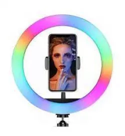 Кольцевая светодиодная лампа RGB 30 см - держатель для телефона, регулируемая яркость, 360° вращение, 8 цветов, USB-порт thumbnail