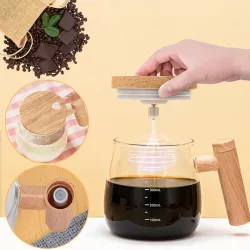 Портативная электрическая чашка-блендер 400 мл - Венчик для кофе и чая, боросиликатное стекло, бамбуковая крышка thumbnail