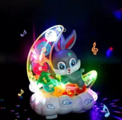 Музыкальная игрушка-ночник Зайчик на Луне - разноцветная подсветка, мелодии, 20х17х10 см, батарейки AA thumbnail