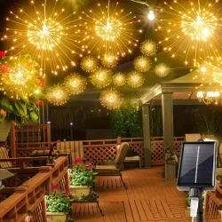 Светодиодные фонари Solar Starburst с фейерверком - 8 режимов, пульт ДУ, теплый белый, IP65, 4 шт thumbnail