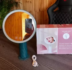 Настольное зеркало с LED подсветкой MIRROR - сенсорное управление, аккумулятор 1200 мАч, вращение 360°, 33x19 см thumbnail