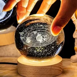 Хрустальный шар 3D ночник 'Солнечная система' - теплый свет 3000К, стеклянный слой, USB-питание thumbnail