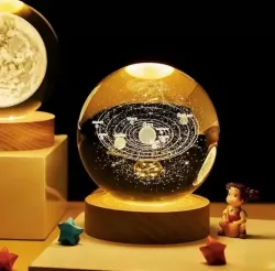 Хрустальный шар 3D ночник 'Солнечная система' - теплый свет 3000К, стеклянный слой, USB-питание thumbnail