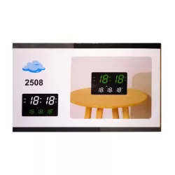 Электронные настенные часы 2508 с LED-подсветкой - черные, термометр, календарь, будильник, 240х40х150 мм thumbnail