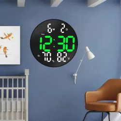 Электронные настенные часы DS-3813L с LED дисплеем - 26 см, USB питание, пульт ДУ, отображение времени, даты, температуры и влажности thumbnail