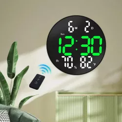 Электронные настенные часы DS-3813L с LED дисплеем - 26 см, USB питание, пульт ДУ, отображение времени, даты, температуры и влажности thumbnail