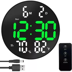 Электронные настенные часы DS-3813L с LED дисплеем - 26 см, USB питание, пульт ДУ, отображение времени, даты, температуры и влажности thumbnail