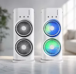 Настольный вентилятор двойной с распылителем - 3 скорости, LED-подсветка, аккумулято thumbnail