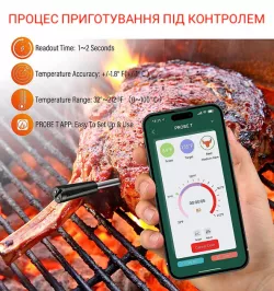 Цифровий Bluetooth термометр PROBE TEMP для м'яса та гриля - бездротовий, сумісний з iOS та Android, дальність 30 м thumbnail