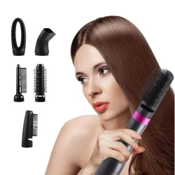 Фен-расчёска HAIRE DRYER HA51 - 5в1, 1000 Вт, 3 режима, 5 насадок, чёрный/розовый thumbnail