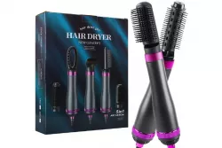 Фен-расчёска HAIRE DRYER HA51 - 5в1, 1000 Вт, 3 режима, 5 насадок, чёрный/розовый thumbnail