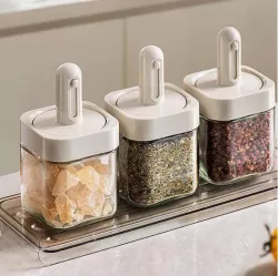 Набор баночек для приправ Spice Tin - 3 шт., стекло, регулируемая ложка, герметичные крышки thumbnail