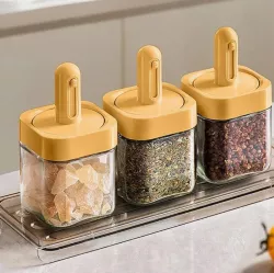 Набор баночек для приправ Spice Tin - 3 шт., стекло, регулируемая ложка, герметичные крышки thumbnail