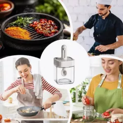 Набор баночек для приправ Spice Tin - 3 шт., стекло, регулируемая ложка, герметичные крышки thumbnail