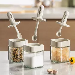 Набор баночек для приправ Spice Tin - 3 шт., стекло, регулируемая ложка, герметичные крышки thumbnail