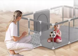 Детский манеж-игровая зона 180x120 см - металлокаркас, безопасная мягкая обивка, дополнительные ворота и баскетбольное кольцо thumbnail