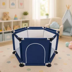 Детский манеж Malatec 126х109х65,5 см - темно-синий, нержавеющая сталь, сетка, складной, до 50 кг thumbnail