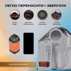 Портативный душ с насосом 3,7 В, аккумулятор 4800 мАч - 3 режима напора, USB зарядка, крепления и сумка в комплекте thumbnail