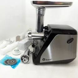 Электрическая мясорубка Domotec MS-2024 - 3000Вт, реверс, 3 решетки, насадки для колбас и шинковки thumbnail