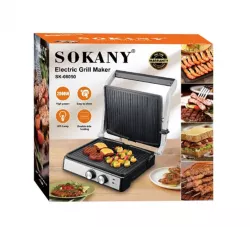 Электрический гриль Sokany SK-08050 - 2000 Вт, раскрытие 180°, антипригарное покрытие, регулировка температуры thumbnail