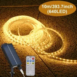 Солнечная LED гирлянда 10 м, теплый белый свет - аккумулятор 1800 mAh, пульт управления, USB зарядка thumbnail
