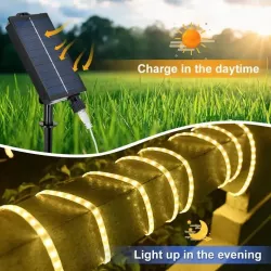 Солнечная LED гирлянда 10 м, теплый белый свет - аккумулятор 1800 mAh, пульт управления, USB зарядка thumbnail
