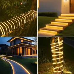 Солнечная LED гирлянда 10 м, теплый белый свет - аккумулятор 1800 mAh, пульт управления, USB зарядка thumbnail