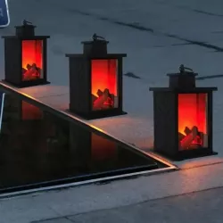 Декоративная LED лампа с эффектом пламени - теплый огонь, размер 14x14x24,5 см, энергосберегающая thumbnail