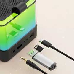 Портативна Bluetooth колонка K18 з RGB LED підсвічуванням - 2 бездротові мікрофони, Bluetooth 5.1, до 8 годин роботи, чорний thumbnail
