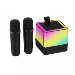 Портативна Bluetooth колонка K18 з RGB LED підсвічуванням - 2 бездротові мікрофони, Bluetooth 5.1, до 8 годин роботи, чорний thumbnail