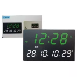 Настенные электронные часы 3308 с зеленой LED-подсветкой - термометр, календарь, пластик, размер 330x30x21 мм thumbnail