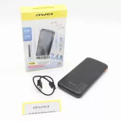 Портативный аккумулятор AWEI P20K 10000mAh - 2 USB, Type-C, 2.4A, индикатор, черный thumbnail