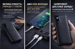 Портативный аккумулятор Smart Tech 50000mAh - 3 USB порта, LED фонарик, индикатор заряда, черный thumbnail