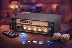 Универсальный усилитель UKC AMP SN-222 BT - 2x25 Вт, Bluetooth 4.0, FM-тюнер, USB/SD поддержка, Караоке, Двойное питание thumbnail