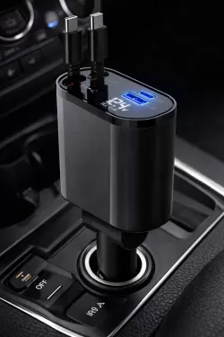 Автомобильное зарядное устройство 4в1 - Быстрая зарядка QC 3.0/PD, 2 порта (USB/Type-C), кабели Lightning/Type-C в комплекте thumbnail