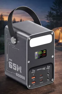 PowerBank 60000mAh, 65W PD, DC выход до 100W - LED фонарь, цифровой дисплей, металлический корпус thumbnail
