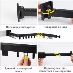 Настенная складная сушилка для белья - 91 см, алюминиевый каркас, 2 секции, петли для вешалок thumbnail