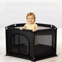Детский манеж Malatec 126x109x65,5 см - прочная нержавеющая сталь, легкая сборка, черный thumbnail