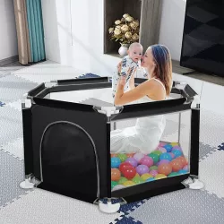 Детский манеж Malatec 126x109x65,5 см - прочная нержавеющая сталь, легкая сборка, черный thumbnail