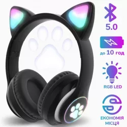 Беспроводные наушники Cat STN-28 с кошачьими ушками - Bluetooth 5.0, LED-подсветка, FM-радио, MP3, черные thumbnail