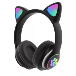 Беспроводные наушники Cat STN-28 с кошачьими ушками - Bluetooth 5.0, LED-подсветка, FM-радио, MP3, черные thumbnail