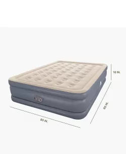 Двухместный надувной матрас 200x150x40 см с встроенным электрическим насосом - флокированное покрытие, усиленная поддержка, серый/бежевый thumbnail