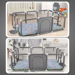 Детский манеж-ограждение 125x125x63 см с баскетбольной корзиной и карманом - Сетчатые стенки, Быстрая сборка, Серый thumbnail