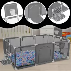 Детский манеж-ограждение 125x125x63 см с баскетбольной корзиной и карманом - Сетчатые стенки, Быстрая сборка, Серый thumbnail