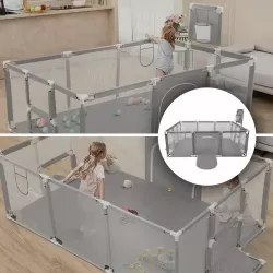 Детский манеж-ограждение 125x125x63 см с баскетбольной корзиной и карманом - Сетчатые стенки, Быстрая сборка, Серый thumbnail