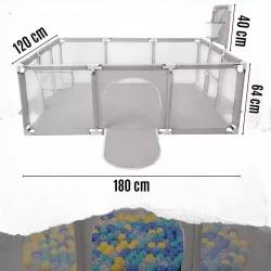 Детский манеж-ограждение 125x125x63 см с баскетбольной корзиной и карманом - Сетчатые стенки, Быстрая сборка, Серый thumbnail