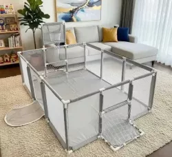 Детский манеж-ограждение 125x125x63 см с баскетбольной корзиной и карманом - Сетчатые стенки, Быстрая сборка, Серый thumbnail