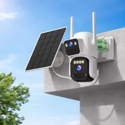 Поворотная WiFi камера 4K с двумя линзами и солнечной панелью - 8MP, IP66, ночной режим, автономная работа, push-уведомления thumbnail