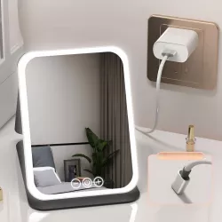 Зеркало для макияжа с LED подсветкой - складное, сенсорное управление, 3 режима, регулировка яркости, Type-C thumbnail
